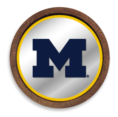 Michigan Wolverines: Faux Barrel Top Mirrored Wall Sign - Maize Edge