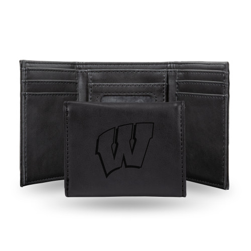Wisconsin Badgers Black Laser Engraved Tri-Fold Wallet