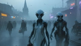 Alien Humanoids in an Old Misty European Town