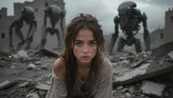 Alien Invation Post-Apocalypse. Beautiful Girl