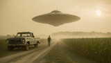 Flying Saucer over a Farm Road
