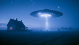 Flying Saucer over a Farmhouse in Mist