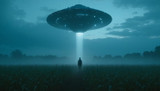 Flying Saucer over a Farm Field in Mist