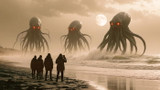 Giant Cephalopod Aliens on Seashore