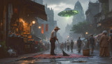 Flying Saucer over a Marketplace