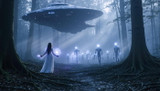 Elegant Lady Encounters Aliens in Forest