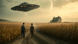 Flying Saucer over a Farmhouse