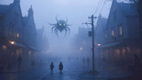Alien Beings in an Old Mysty European Town