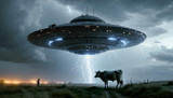 Flying Saucer over a Countryside Meadow