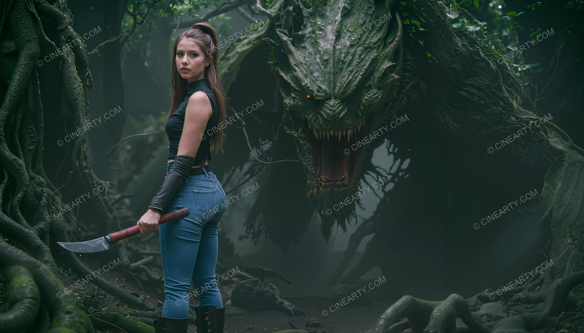 Girl and Huge Dendro Beast 31717