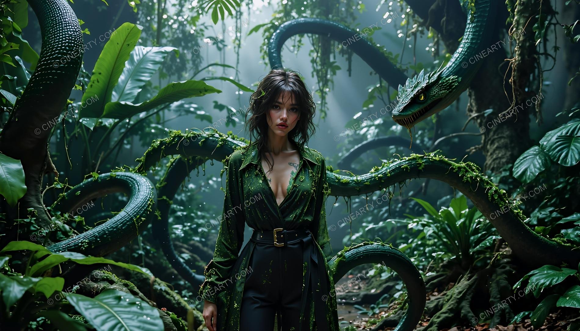 Girl and Lizard-Plant Mutant Monsters 25777