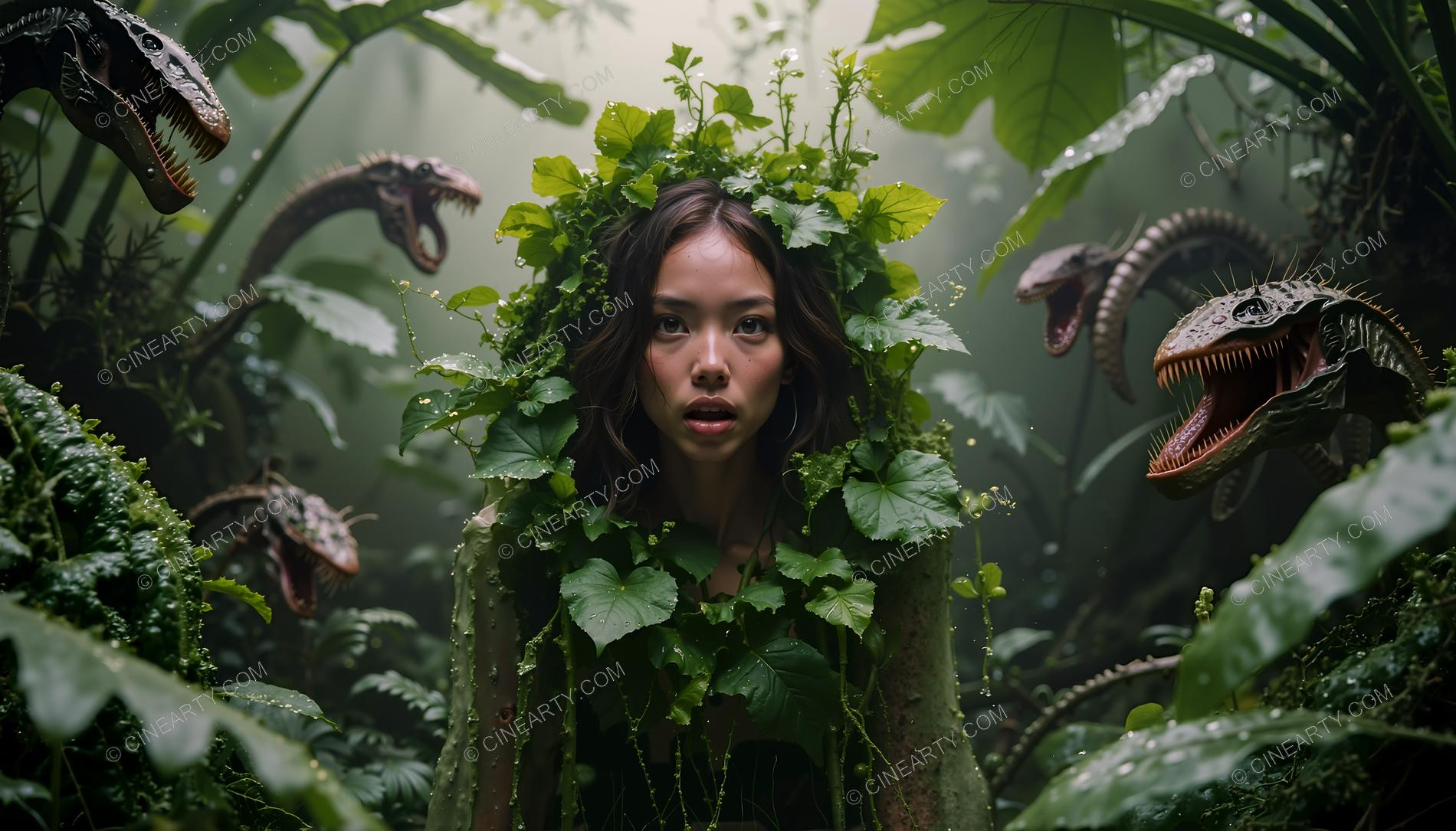 Girl and Lizard-Plant Mutant Monsters 86851