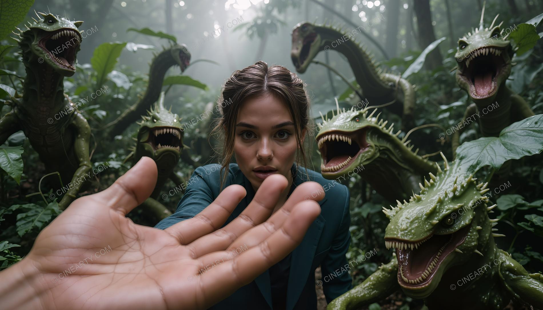 Girl and Lizard-Plant Mutant Monsters 73727