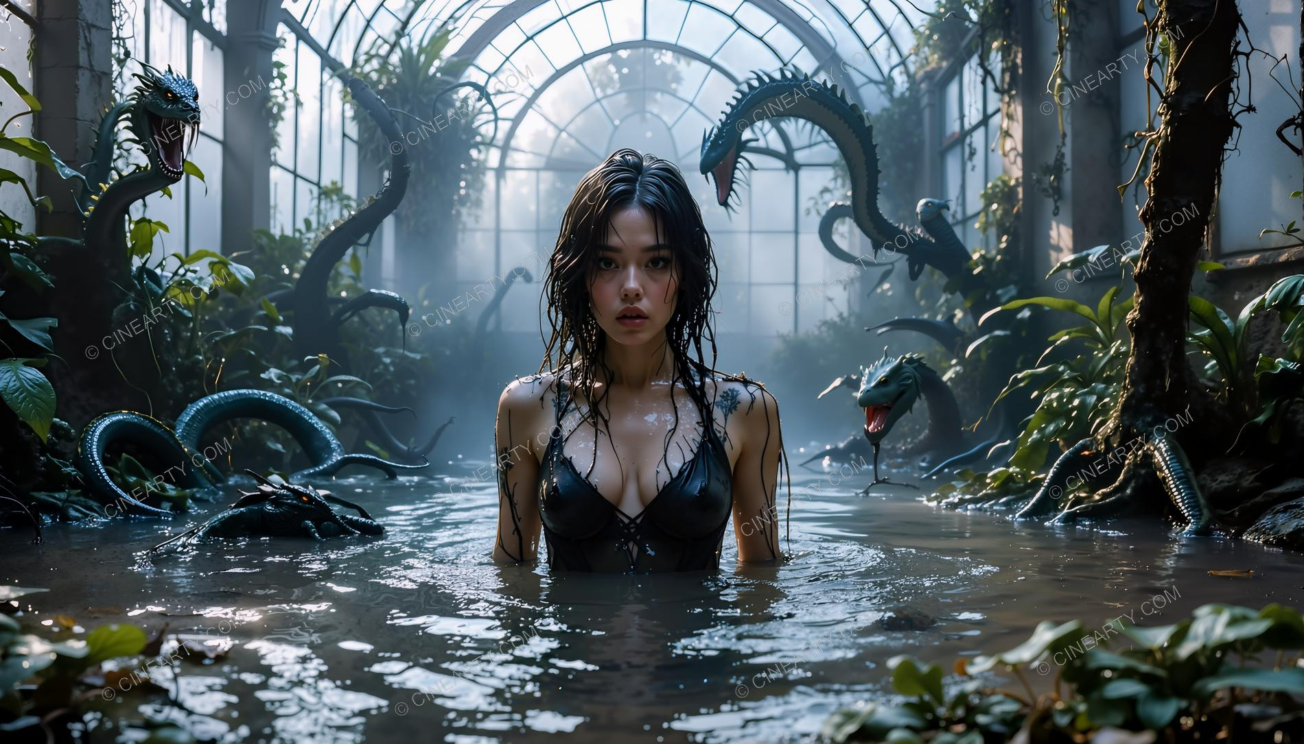 Girl and Lizard-Plant Mutant Monsters 44005