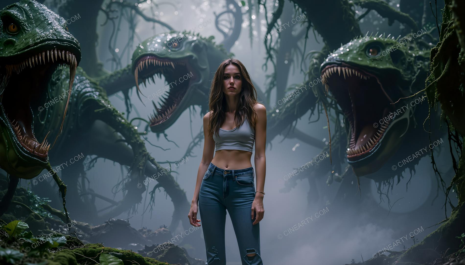 Girl and Lizard-Plant Mutant Monsters 85146