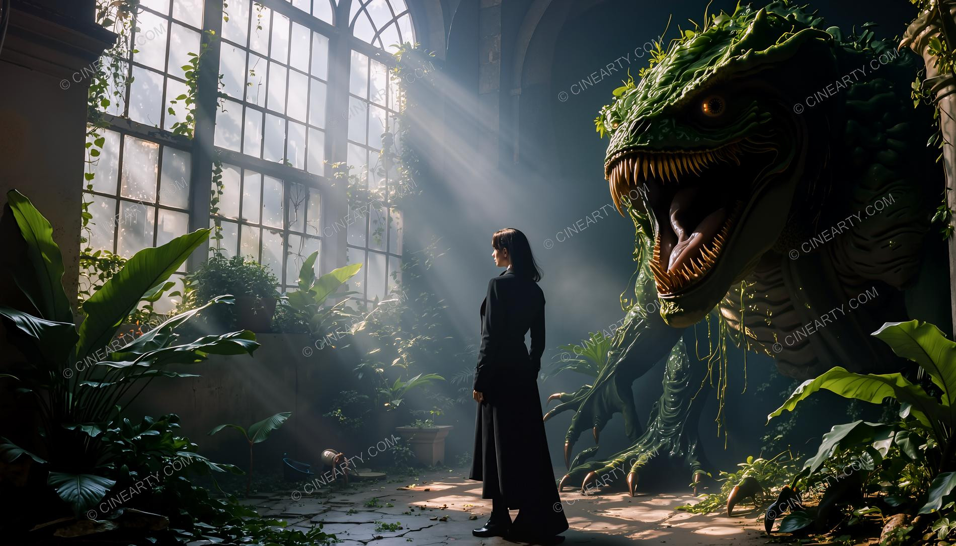 Girl and Lizard-Plant Mutant Monsters 21544