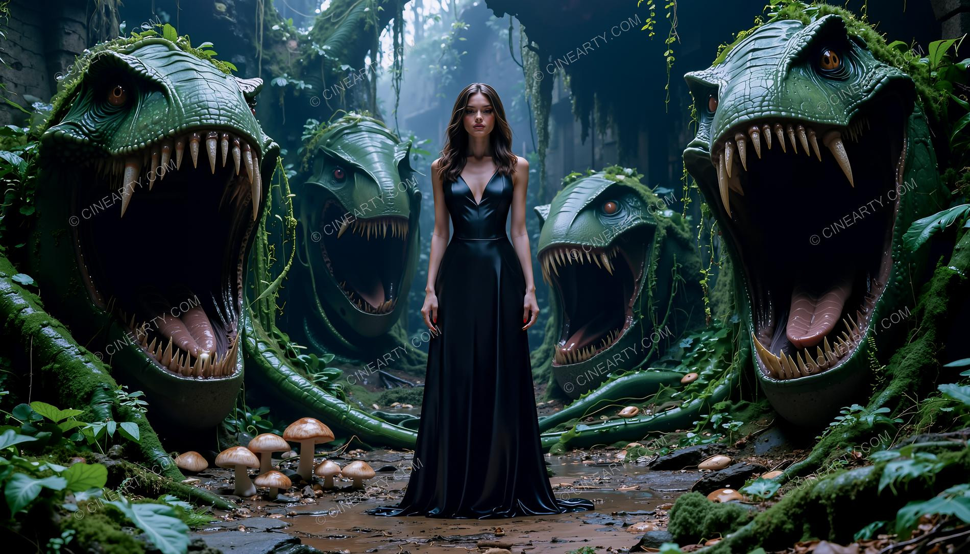 Girl and Lizard-Plant Mutant Monsters 71368