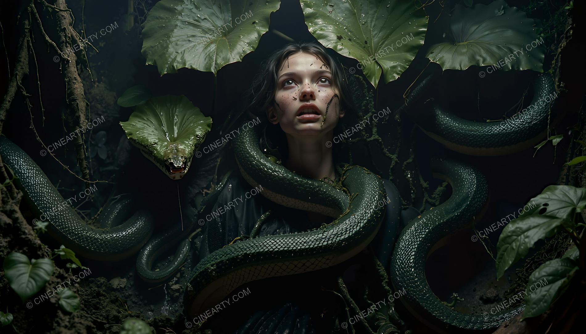 Girl and Lizard-Plant Mutant Monsters 34152