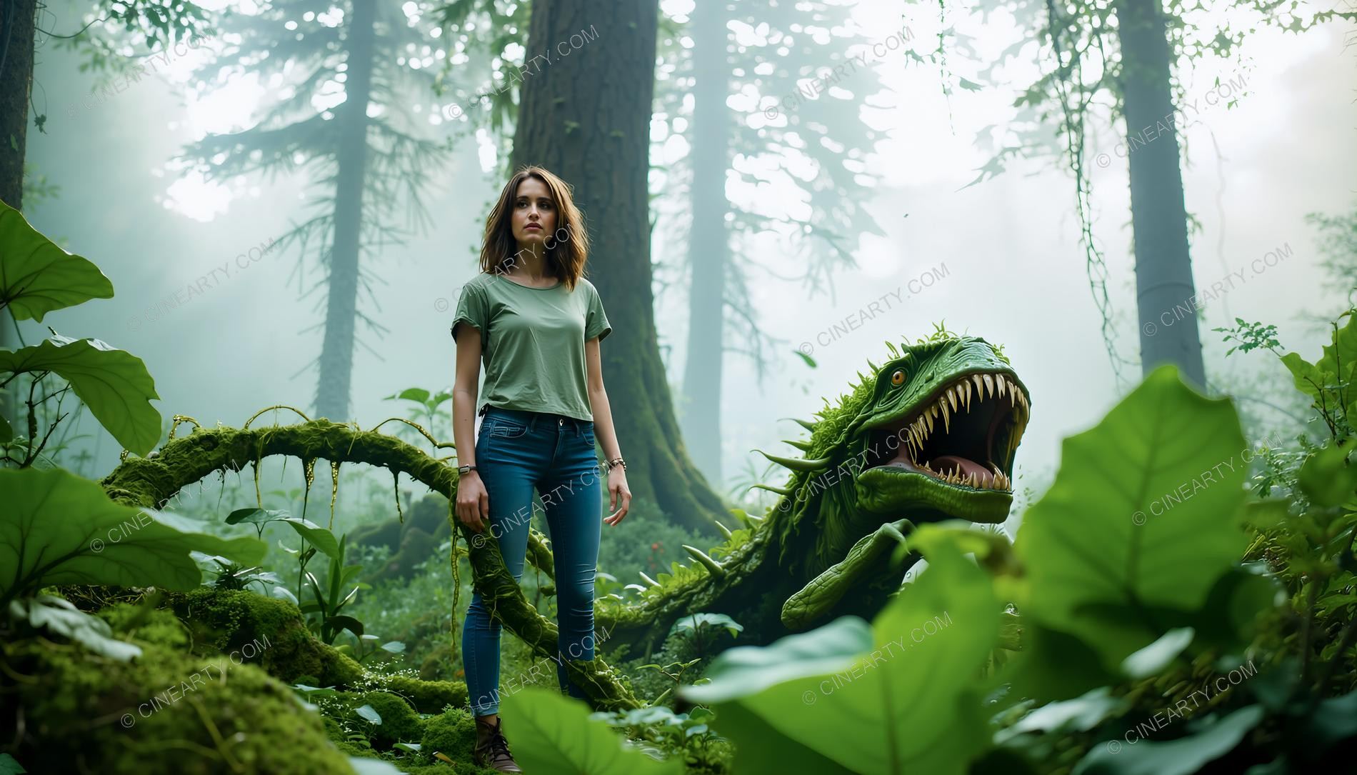 Girl and Lizard-Plant Mutant Monsters 97097