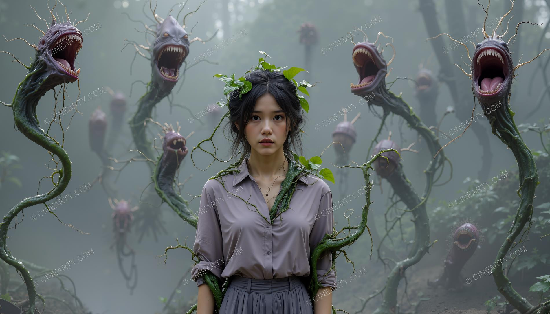 Girl and Soft Carnivorous Plants 69803