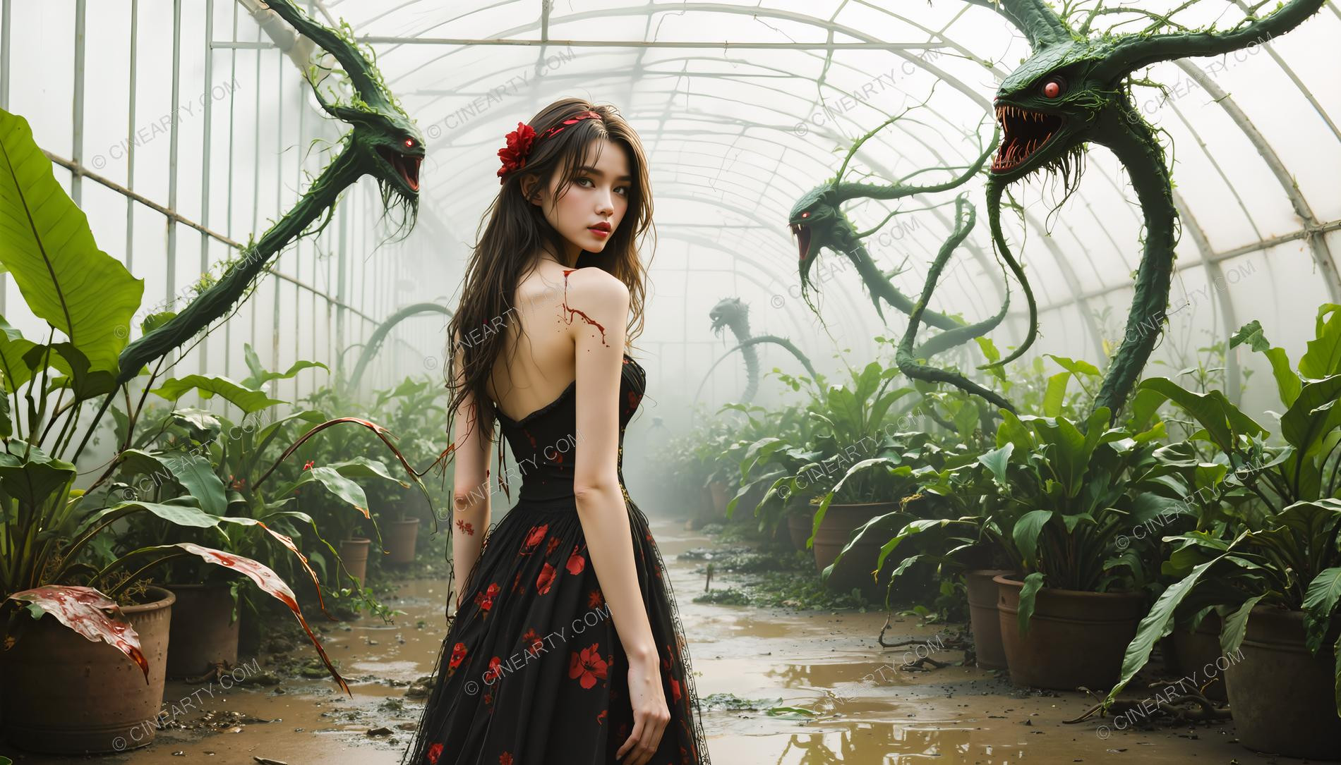 Girl and Soft Carnivorous Plants 96346