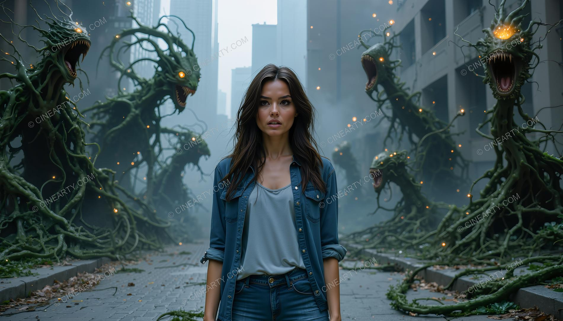 Girl and Treeborn Mutant Monsters 12568