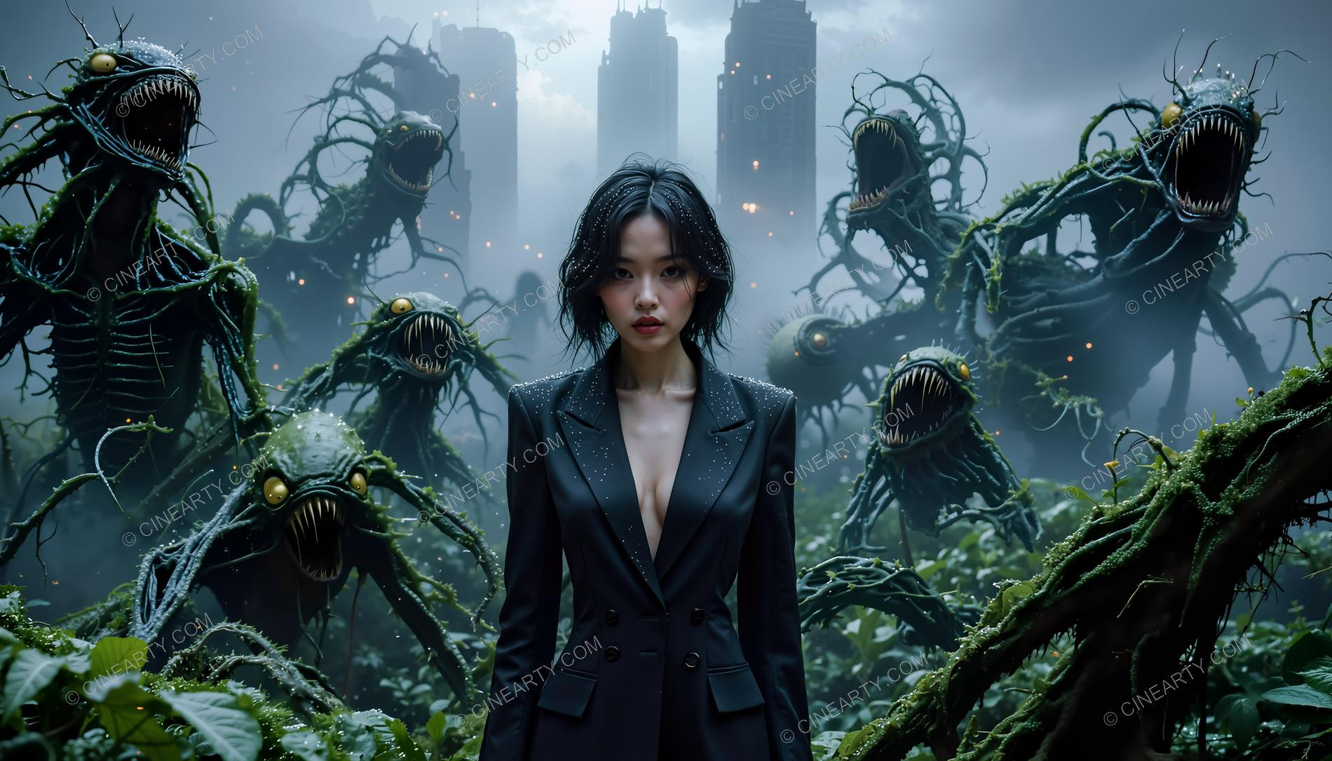 Girl and Treeborn Mutant Monsters 12121