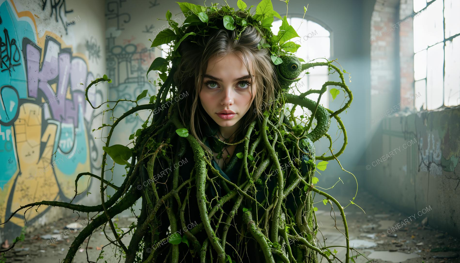 Portrait of a Girl in Symbiosis with Plants 04524