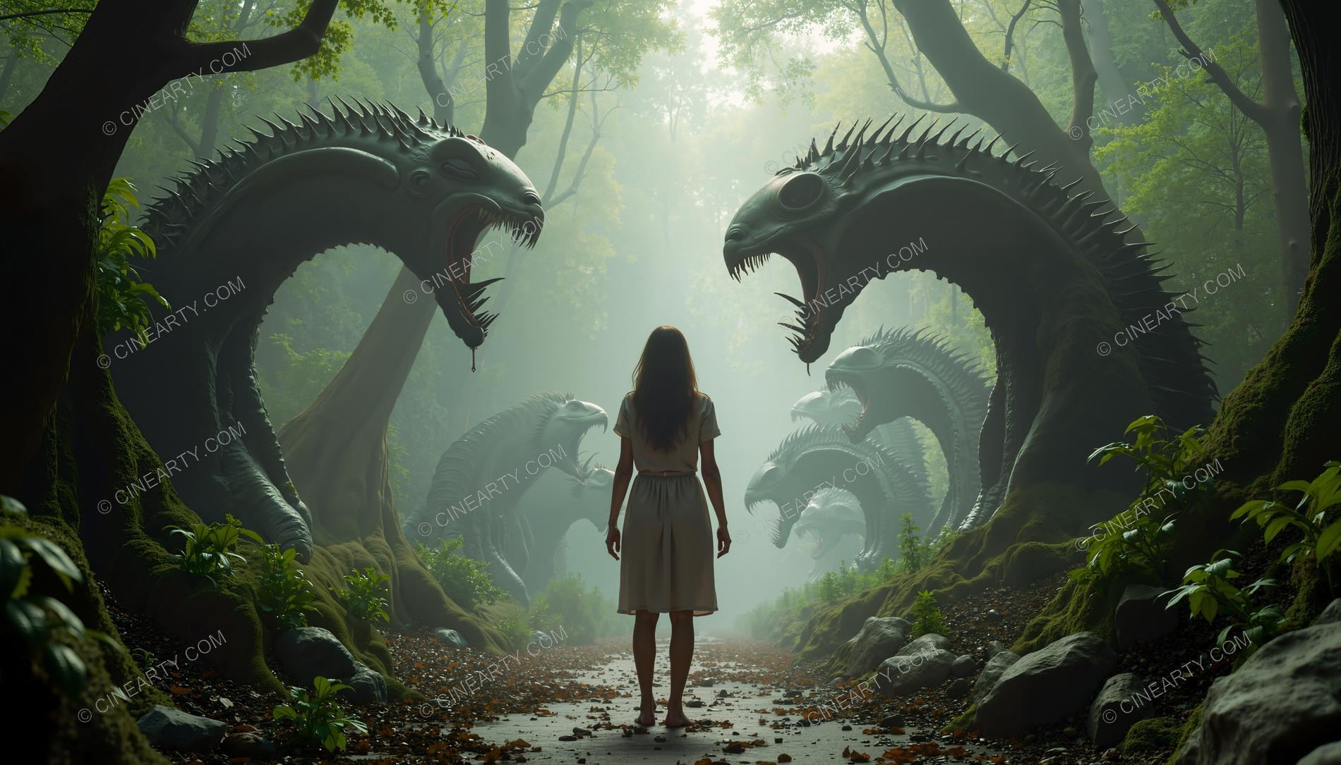 Girl and Lizard-Plant Mutant Monsters 61717