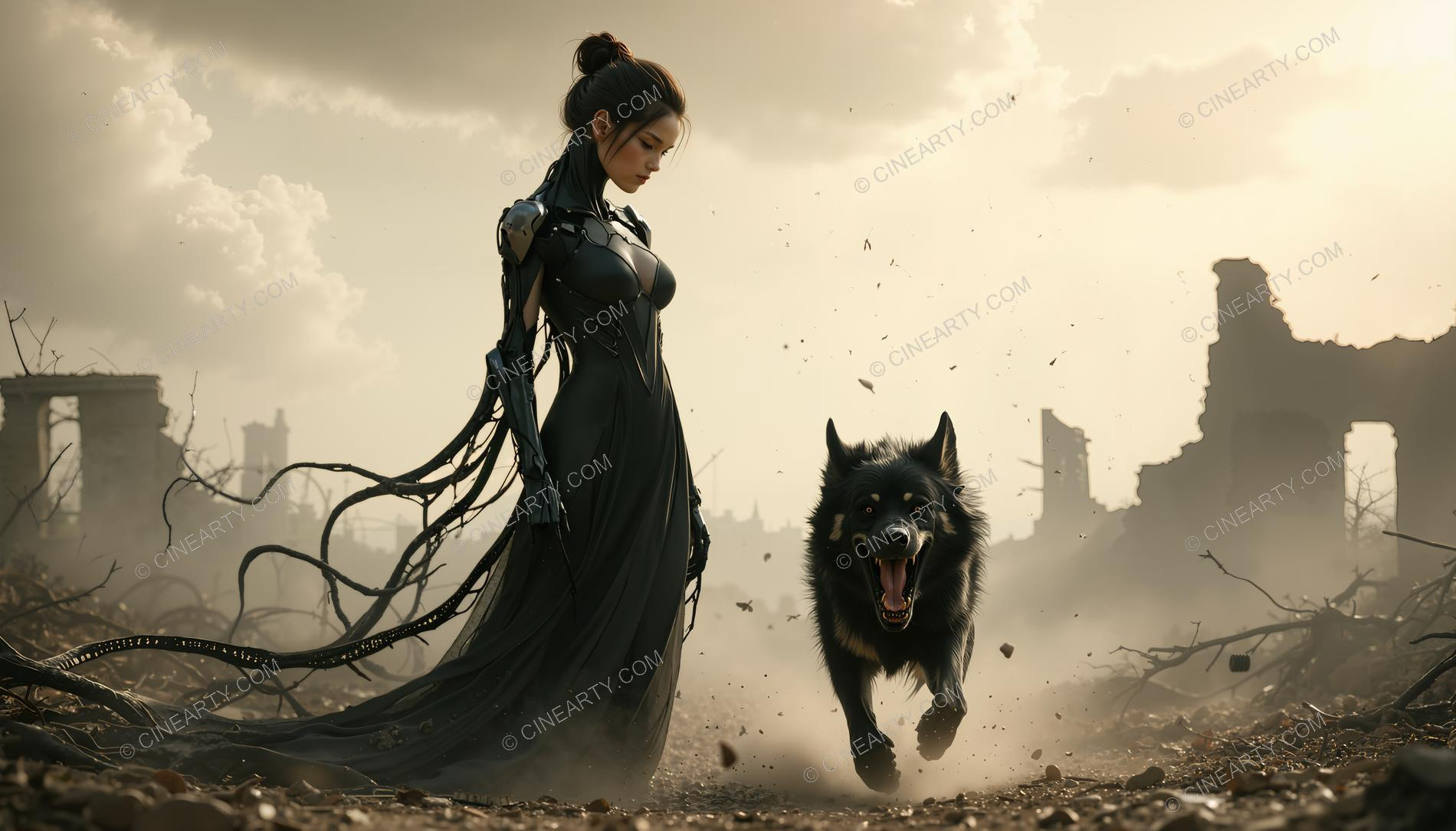 Android Woman and Dog 36457