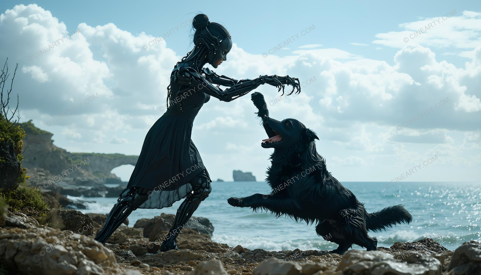 Android Woman and Dog 08329