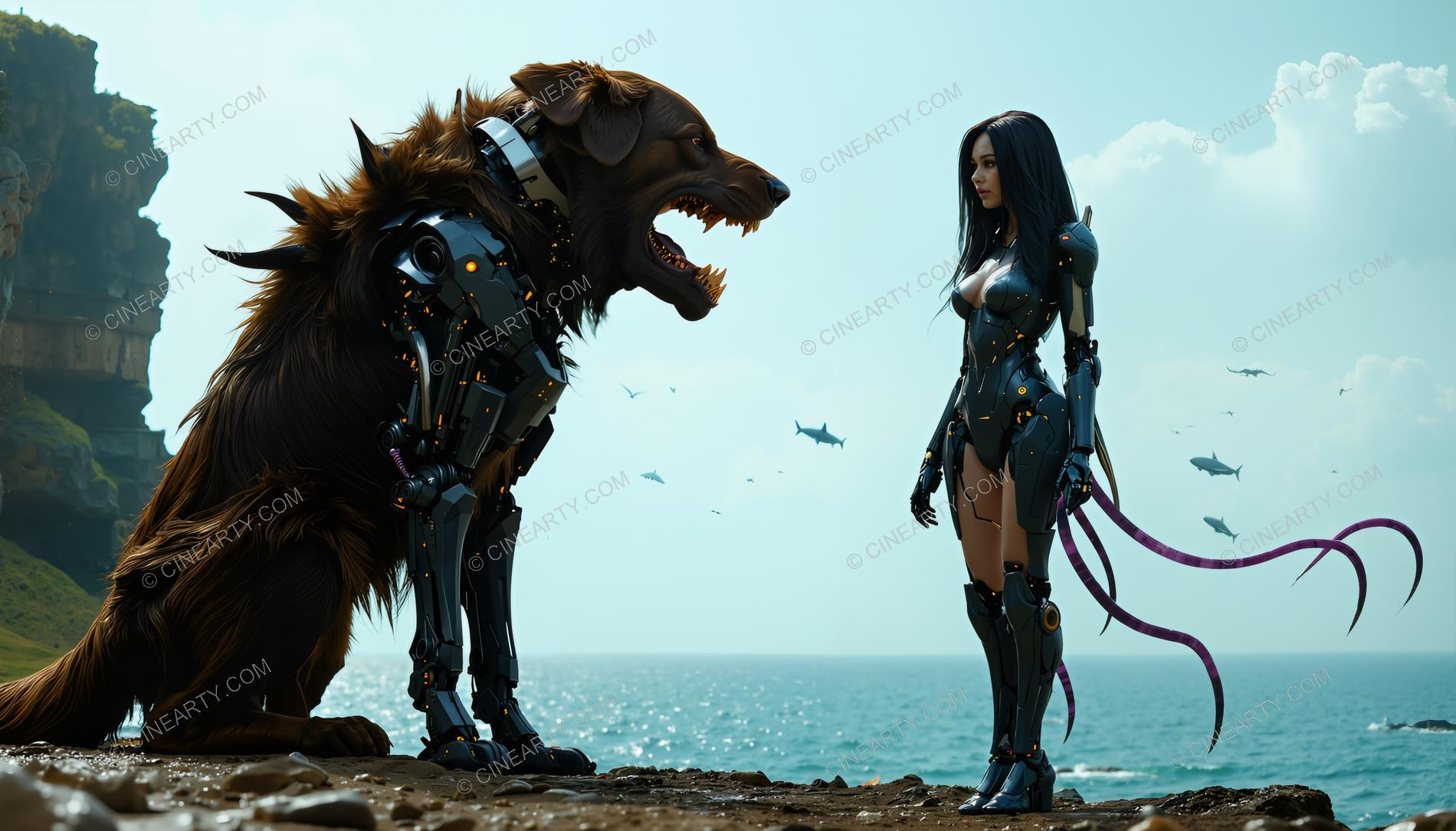 Android Woman and Dog 71856