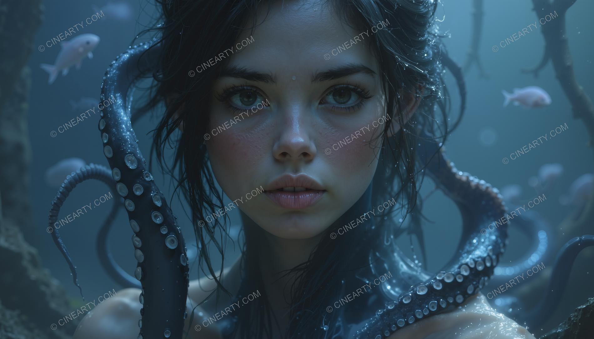 Octopus-Woman Hybrid Close-up Portrait 61553