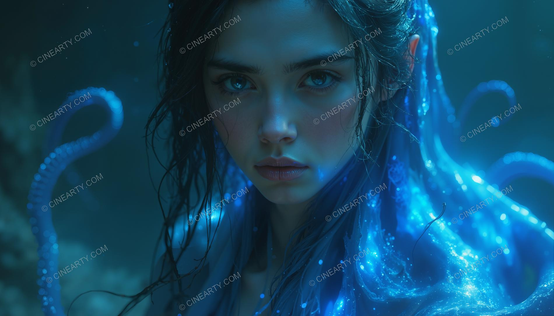 Octopus-Woman Hybrid Close-up Portrait 34634