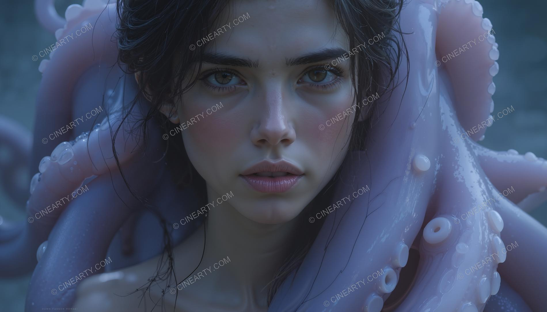 Octopus-Woman Hybrid Close-up Portrait 52275