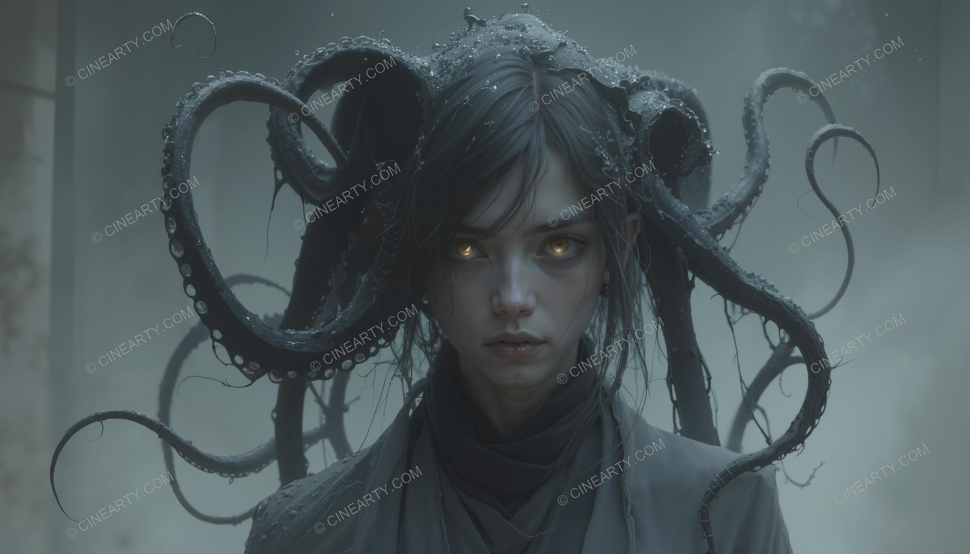 Octopus-Woman Hybrid Close-up Portrait 37645