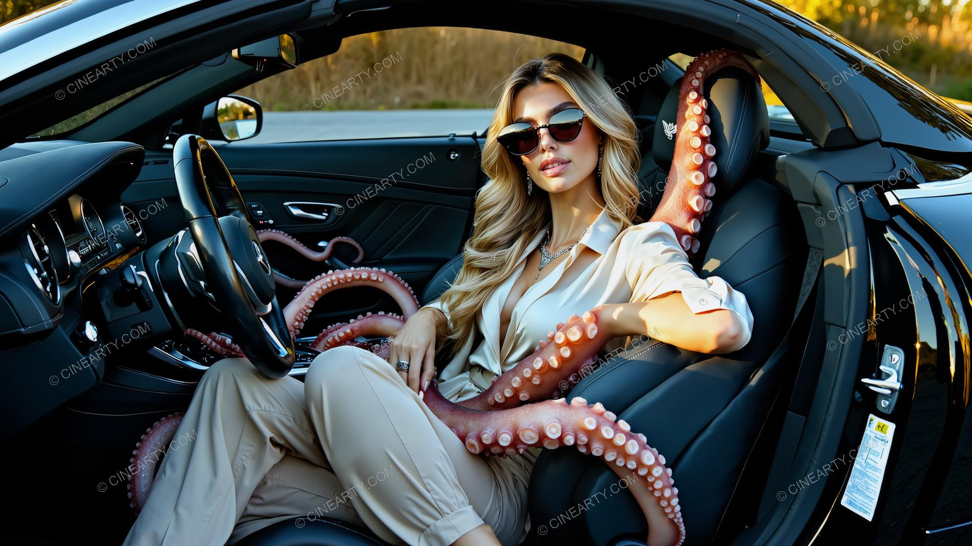 Octopus-Woman Hybrid in a Car 19914