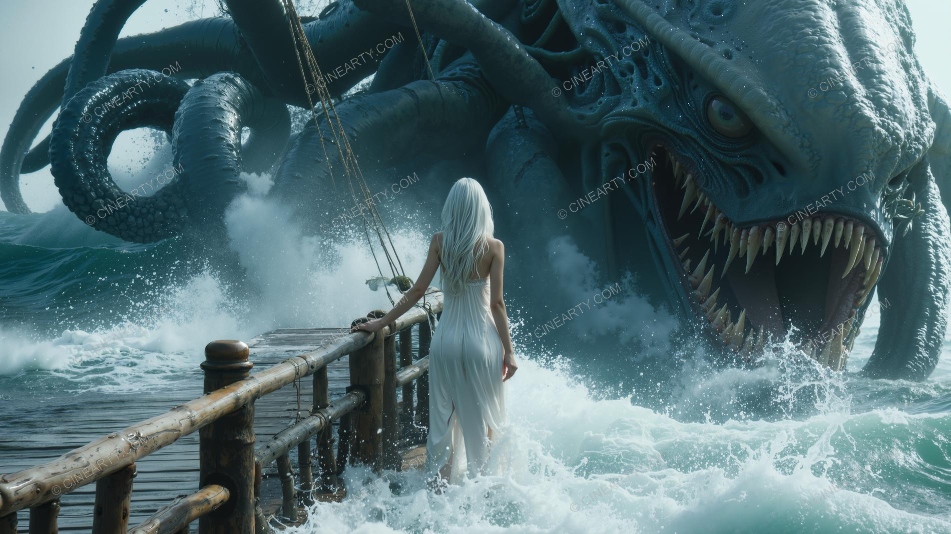 Deep-Sea Monster and Young Girl 04390