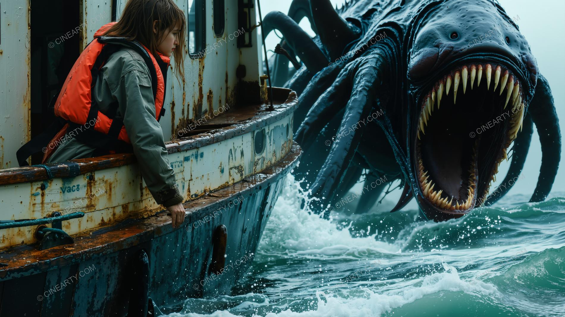 Deep-Sea Monster and Young Girl 72545