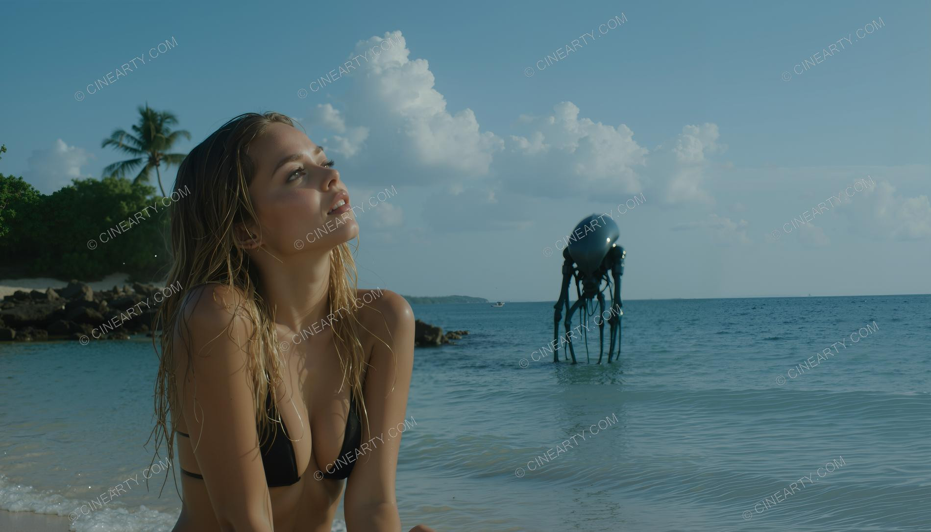 Girl on beach and a Deep-Dea Creature 00458