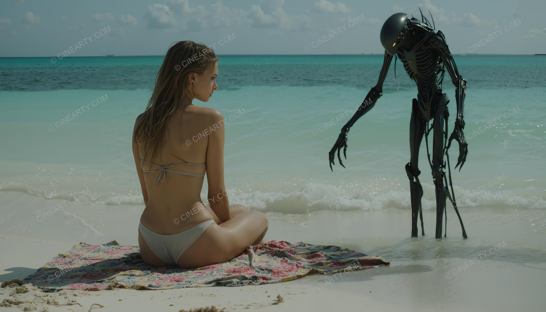 Girl on beach and a Deep-Dea Creature 13786