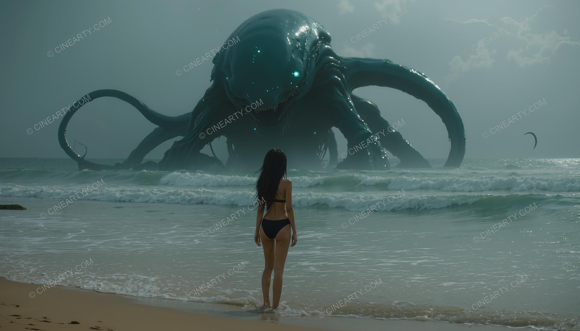 Girl on beach and a Deep-Dea Creature 35951