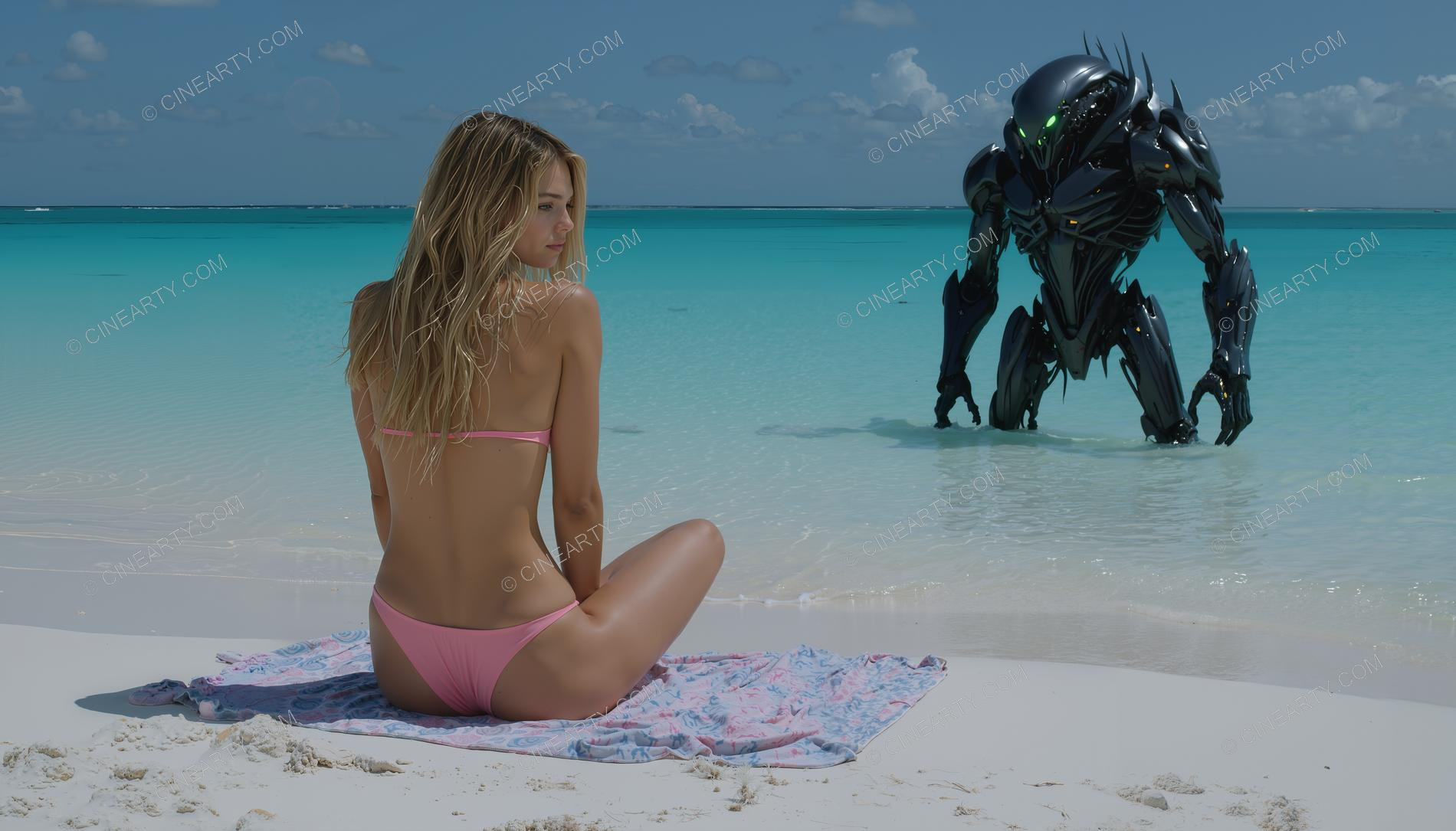 Girl on beach and a Deep-Dea Creature 80803