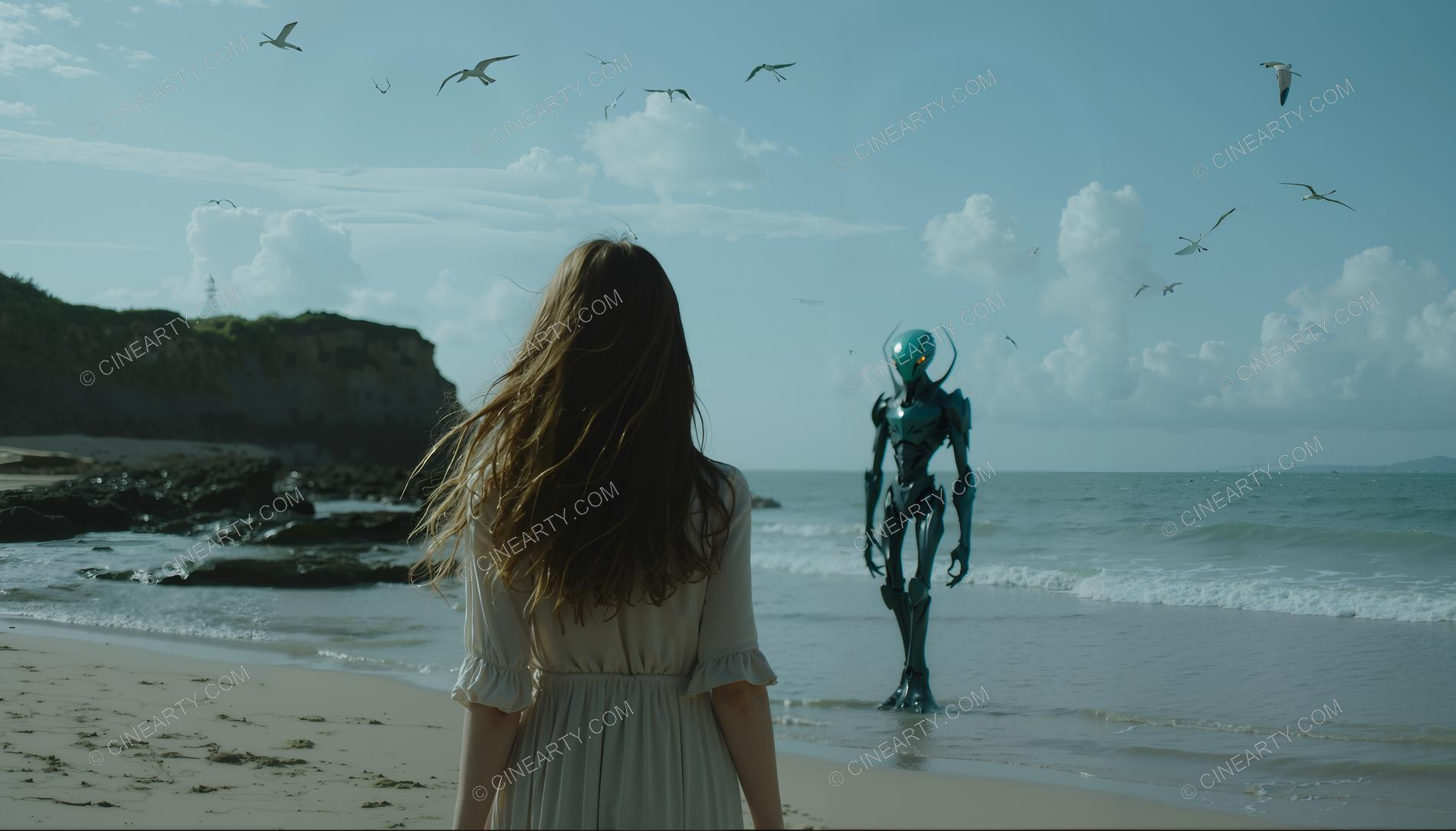 Girl on beach and a Deep-Dea Creature 48779