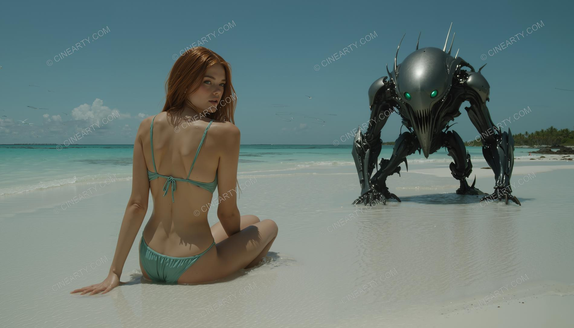 Girl on beach and a Deep-Dea Creature 65278