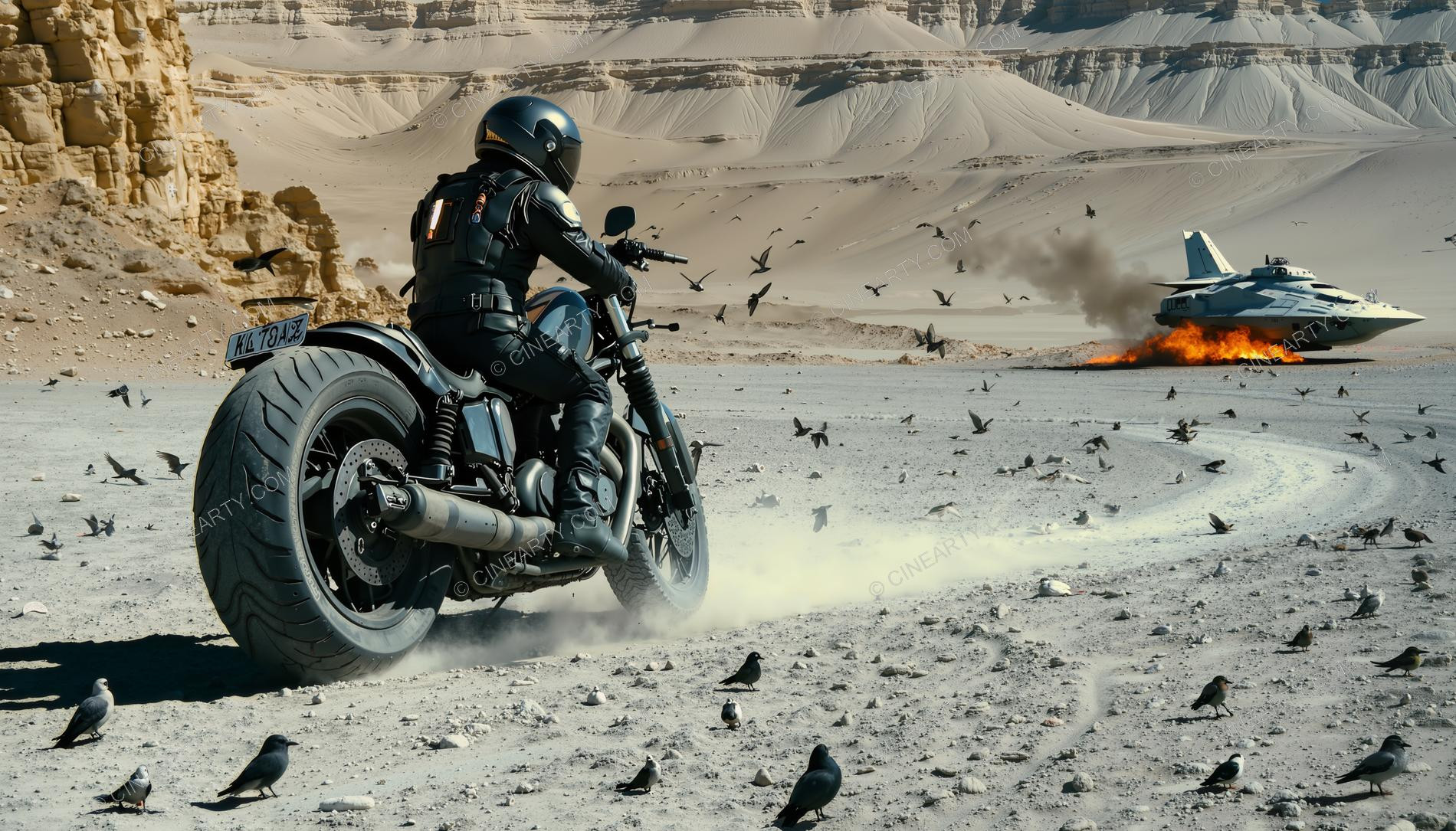 Biker and Alien Speceship 11634