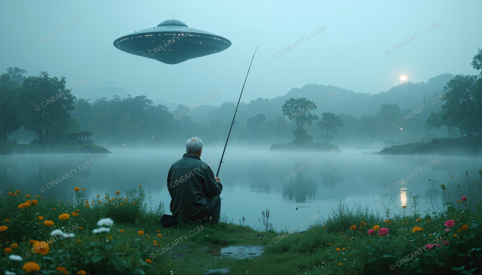 Fisherman and Flying Saucer 09093