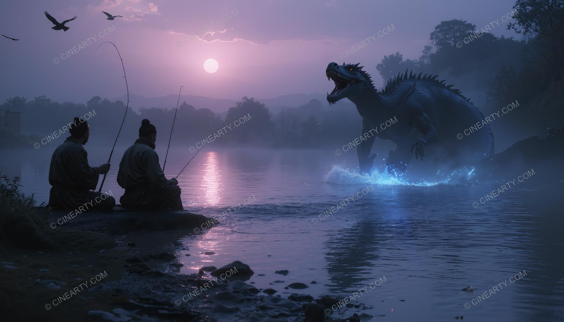 Huge Reptile on the Foggy Lake 43192