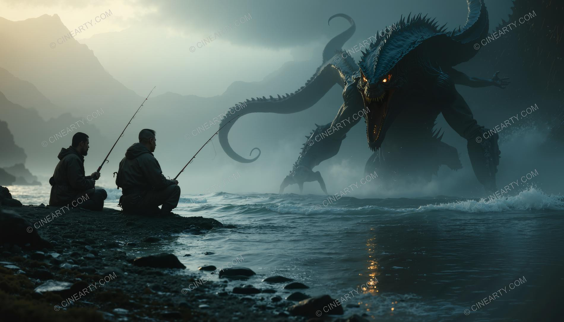 Huge Reptile on the Foggy Lake 27572