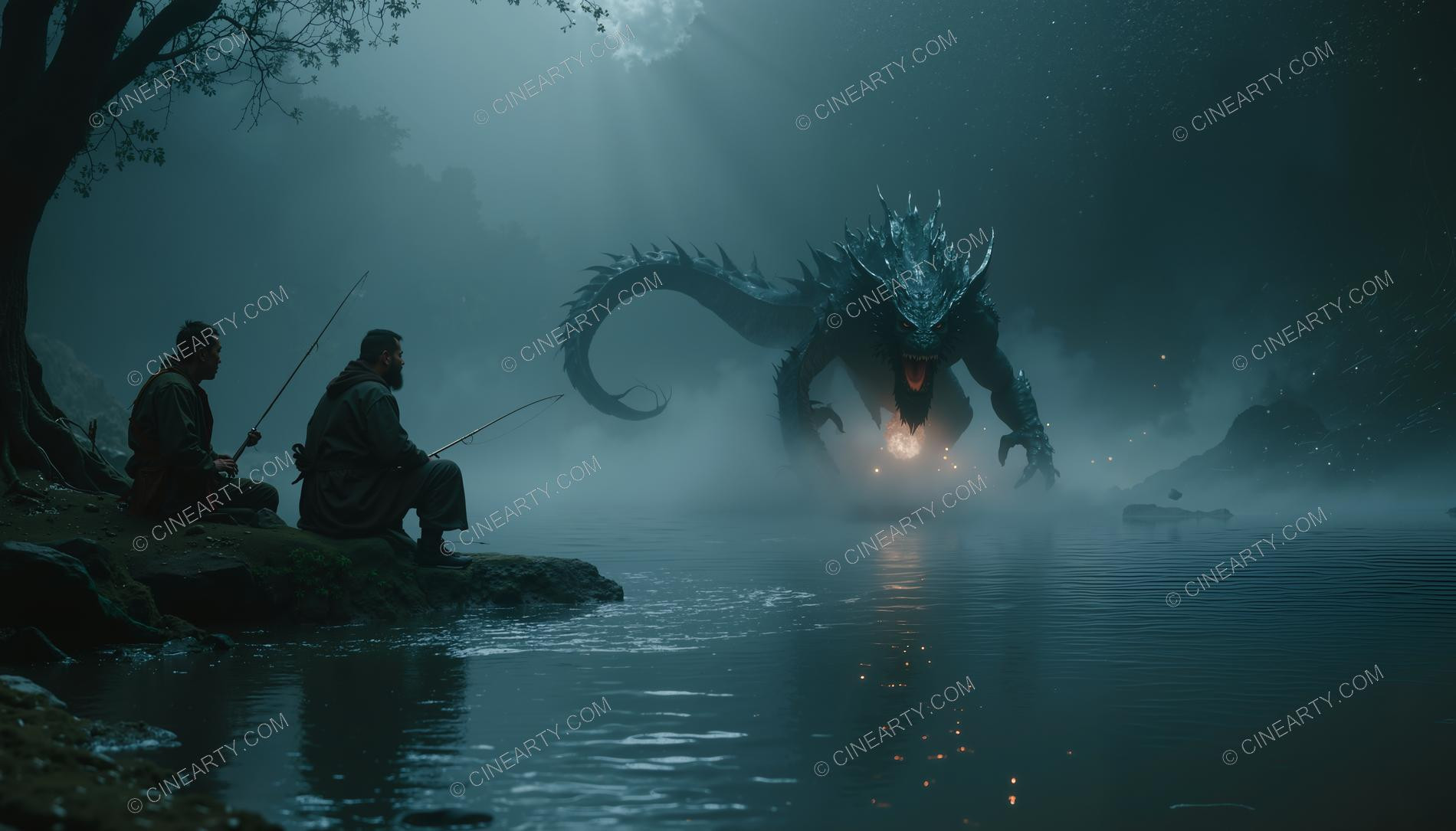 Huge Reptile on the Foggy Lake 25769